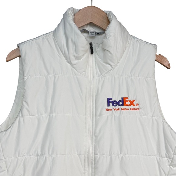 Port Authority Jackets & Blazers - FedEx White Puffer Vest Large Workwear Embroidered Minimalist Essential Layers